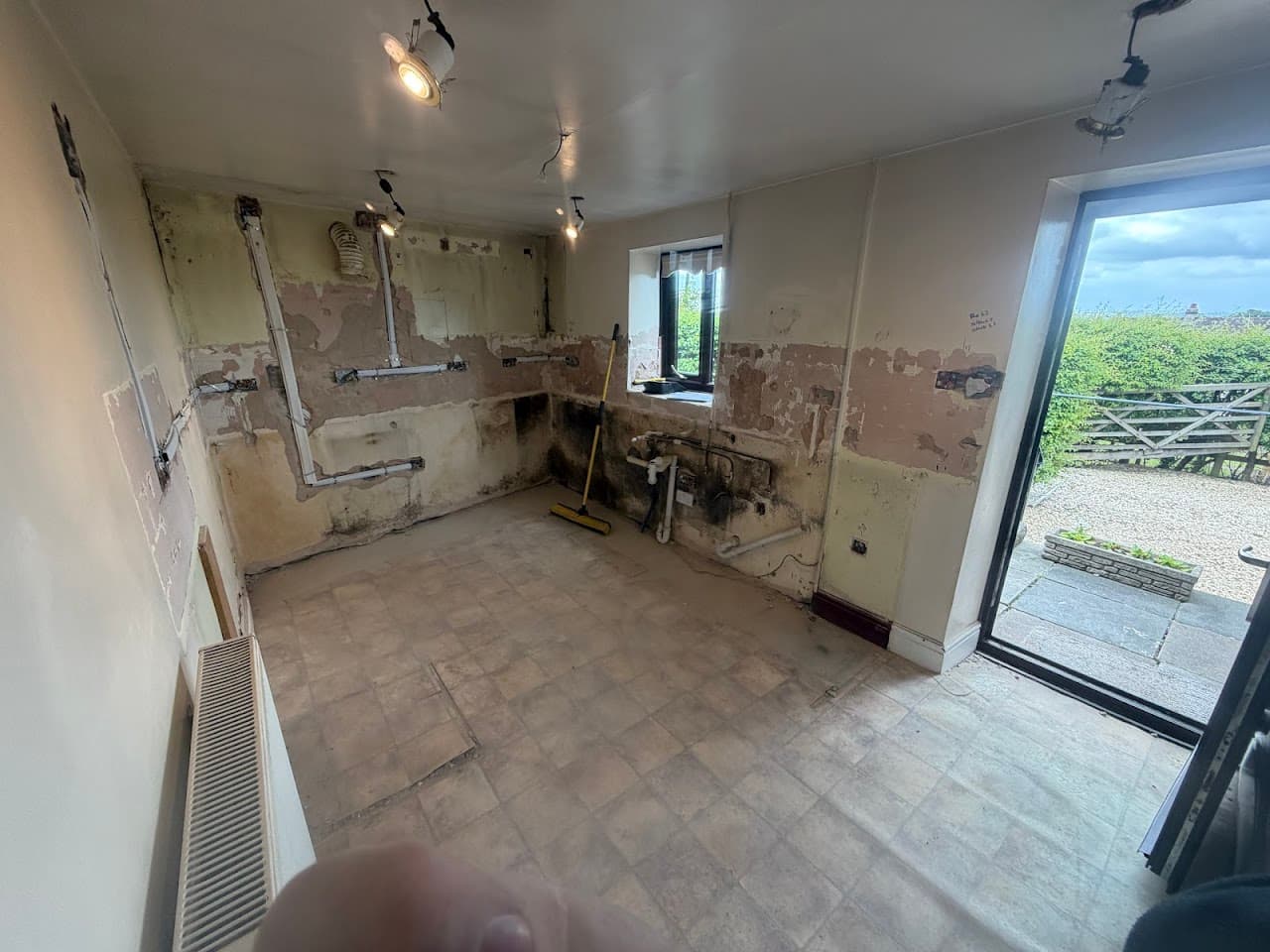Lighting and power fitted in a new kitchen with bi-fold doors